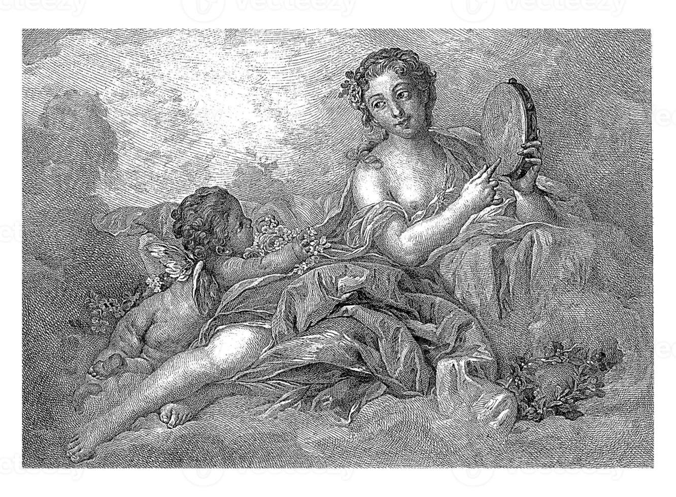 Muse Erato with putto and tambourine, Albert Ardail, after Francois Boucher, 1890 photo