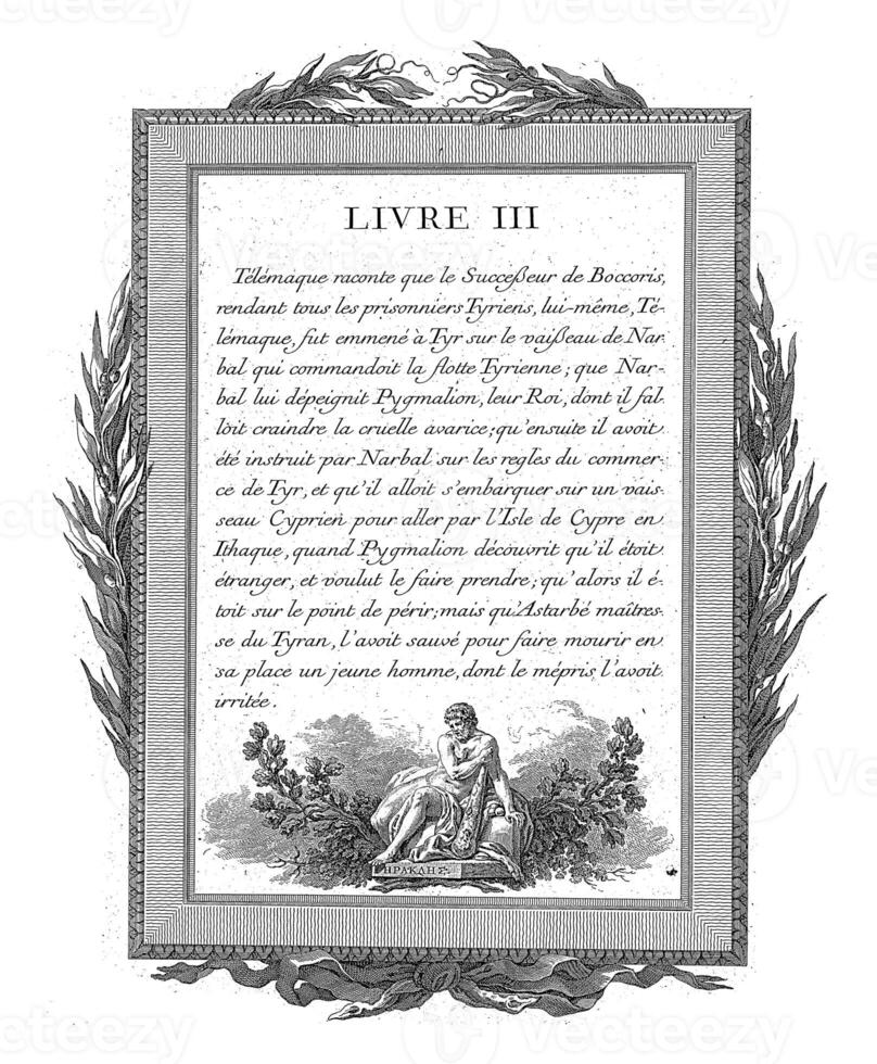 Framed French text with Hercules and olive branches, Jean-Baptiste Tilliard, 1785 photo