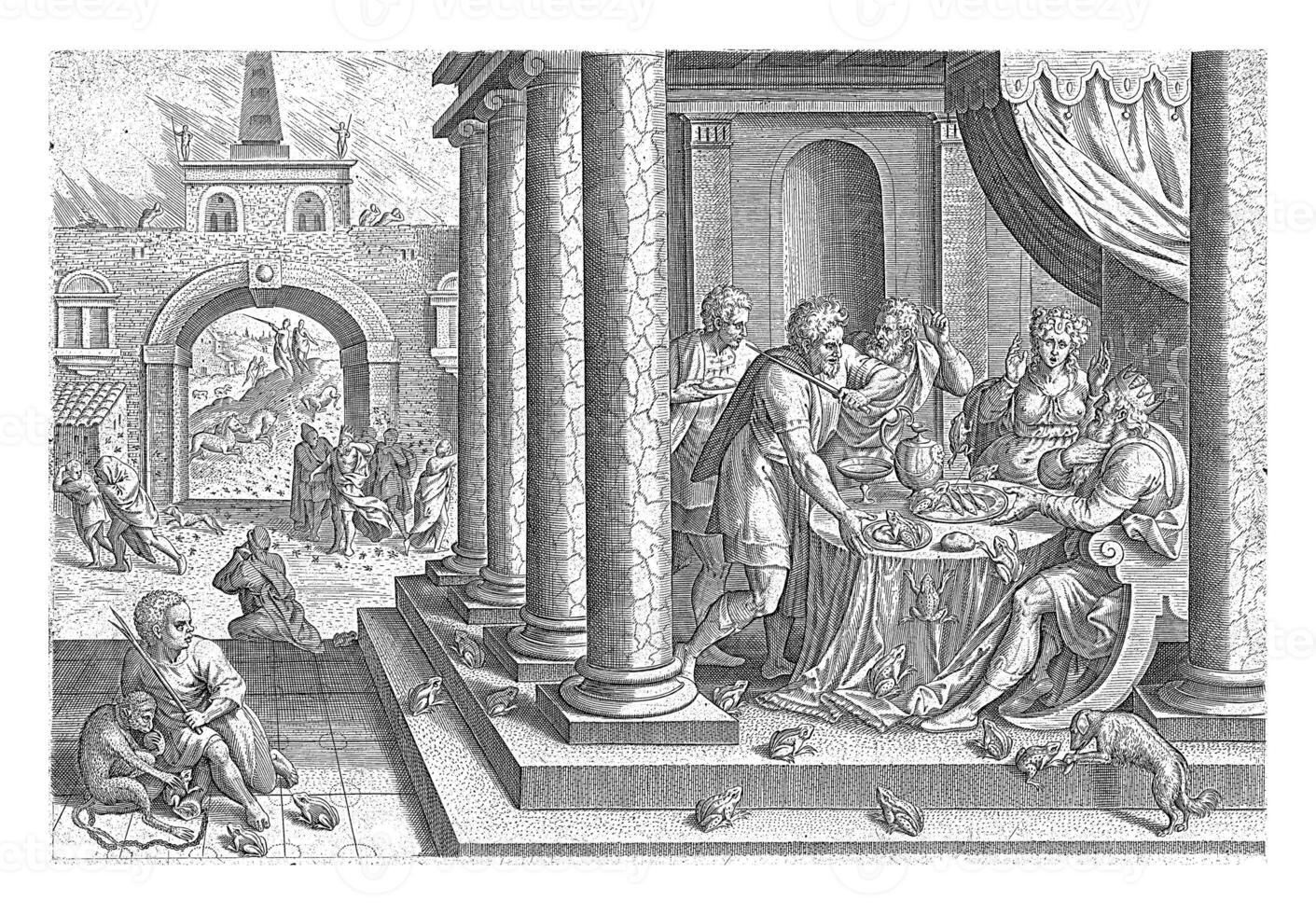 Plague of the Frogs and Mosquitoes, Johann Sadeler I, after Marten van Cleve I, 1639 photo