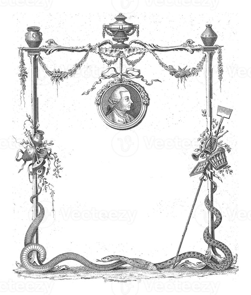 Decorative frame with snakes and the portrait of Johannes van Lier, Jan Caspar Philips, after Wibrand Veltman, 1773 photo