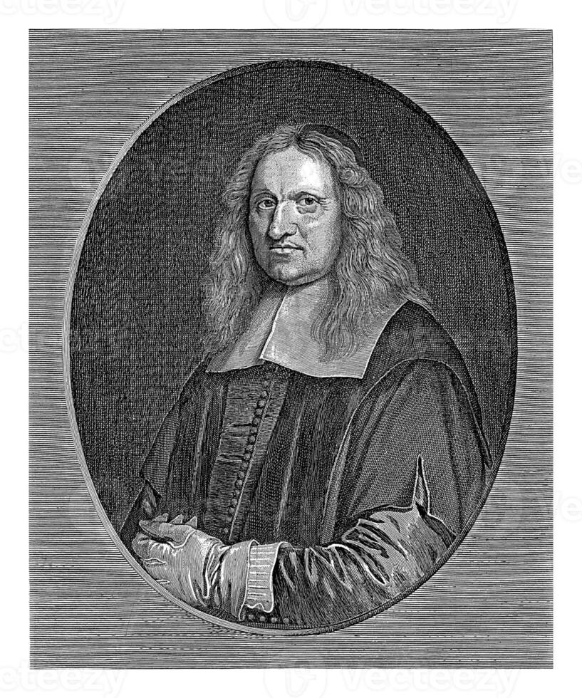 Portrait of Johannes Cocceius with Gloves, Jonas Suyderhoef, after David Bailly, 1668 - 1693 photo