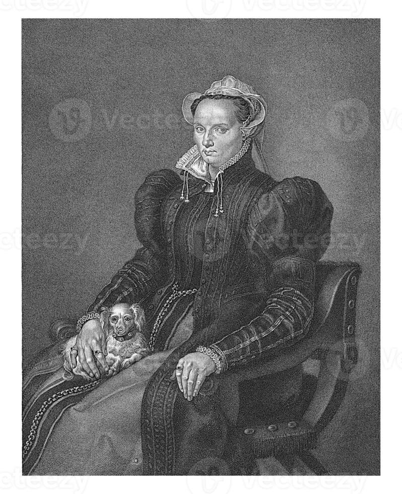 Portrait of an Unknown Woman Sitting with a Dog on Her Lap, Bartolome Va zquez, after Manuel de la Cruz, after Anthonis Mor, 1793 photo