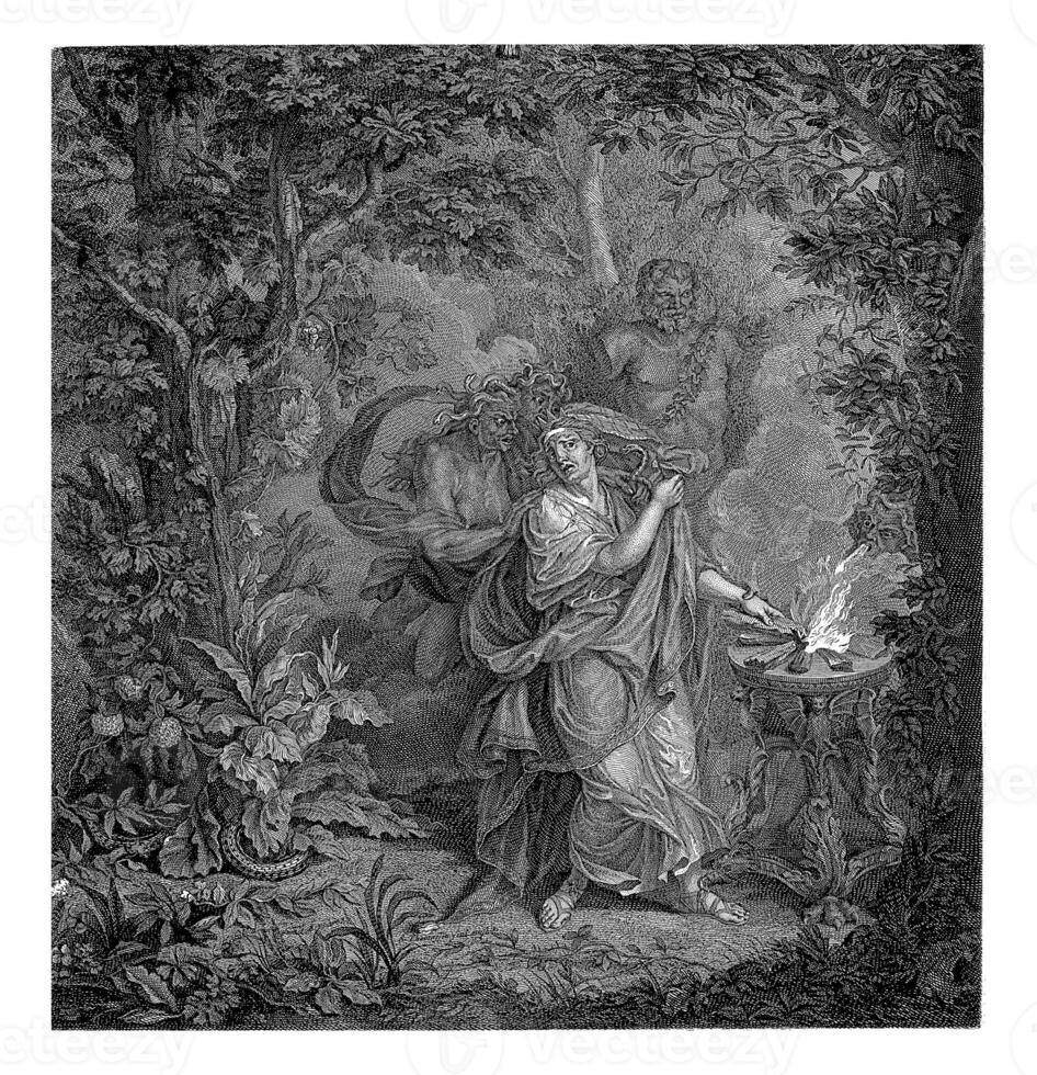 Mythological scene with a sacrificing queen in a forest photo