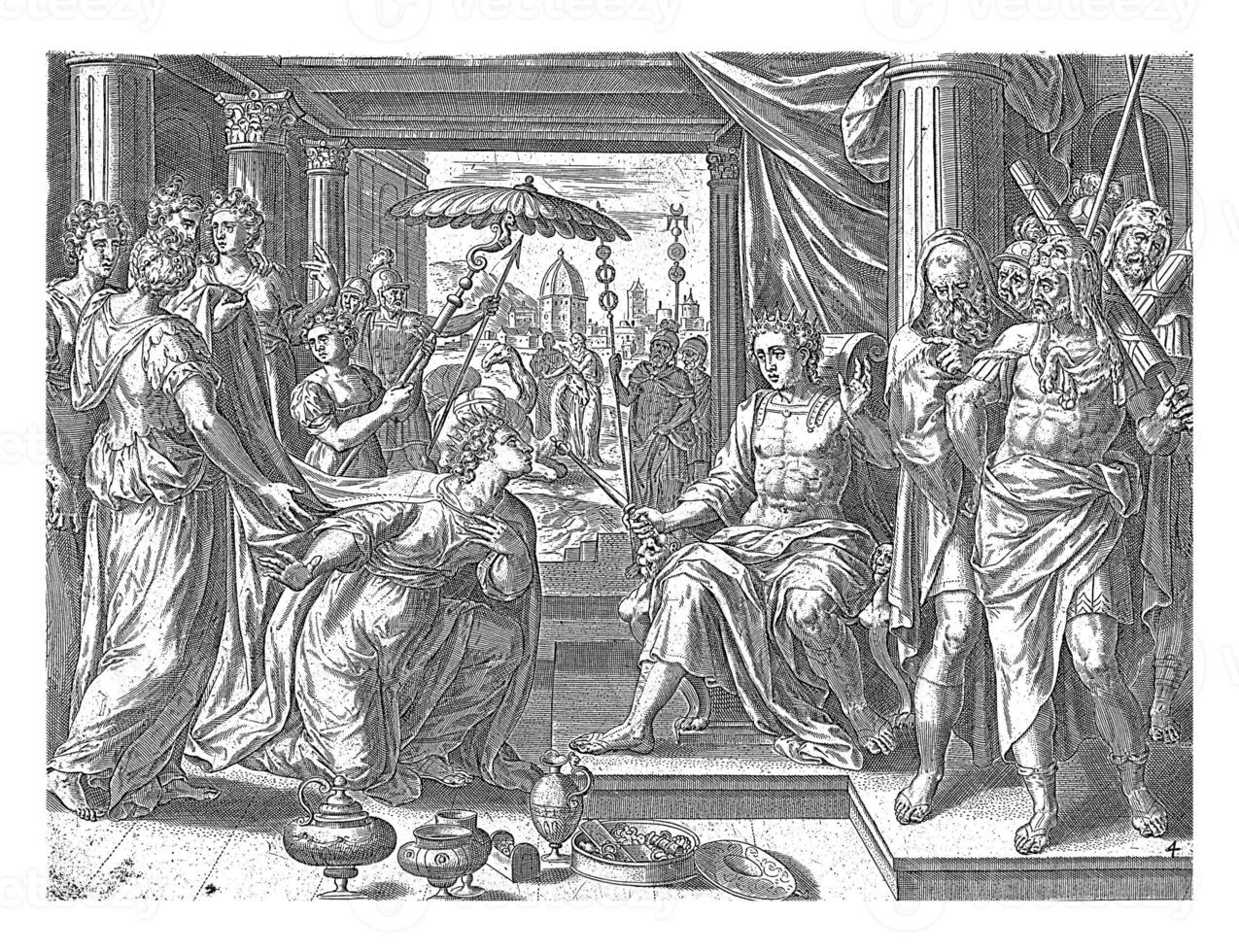 Solomon receives the Queen of Seba, Hans Collaert I attributed to, after Jan Snellinck I, 1643 photo