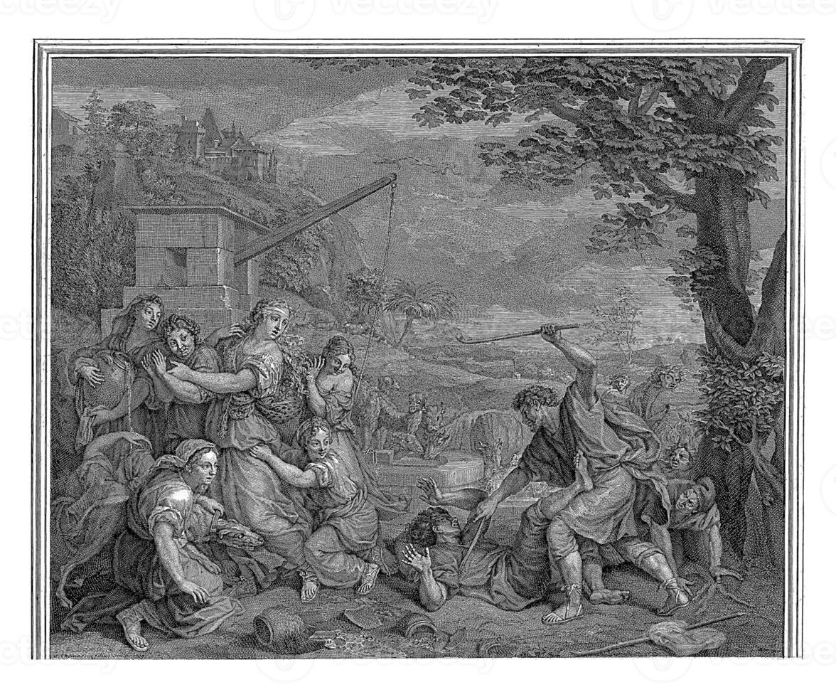 Moses and the Daughters of Reuel Jethro at the Well, Simon Henri Thomassin, after Charles Le Brun, 1709 photo