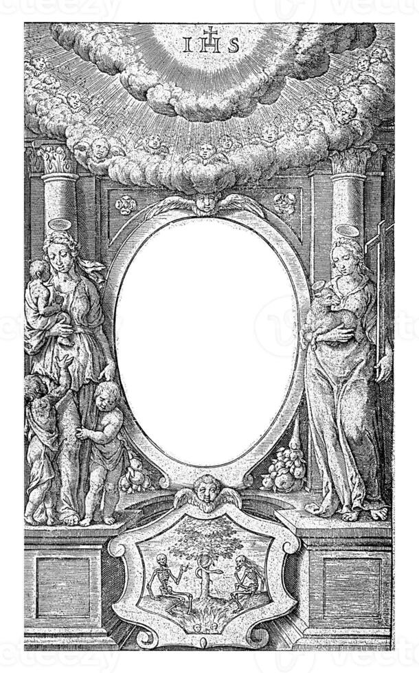 Title in frame, flanked by Love and Faith, Hieronymus Wierix, 1613 photo