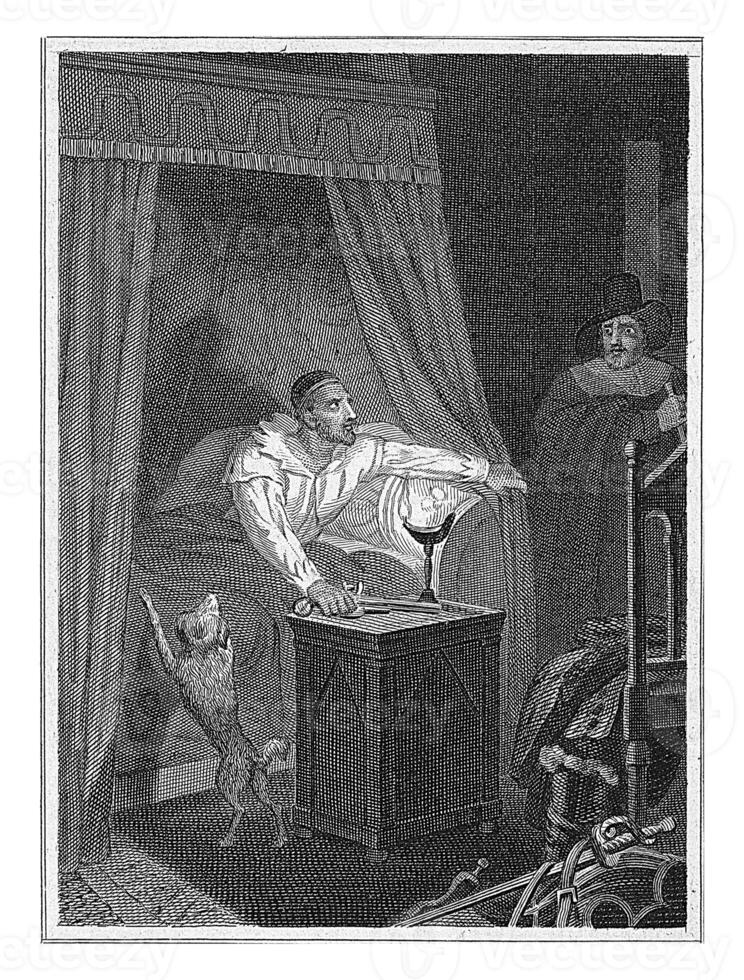 Man in a bedroom with a man in a bed, Philippus Velijn, after A. Elink Sterk jr., 1828 photo