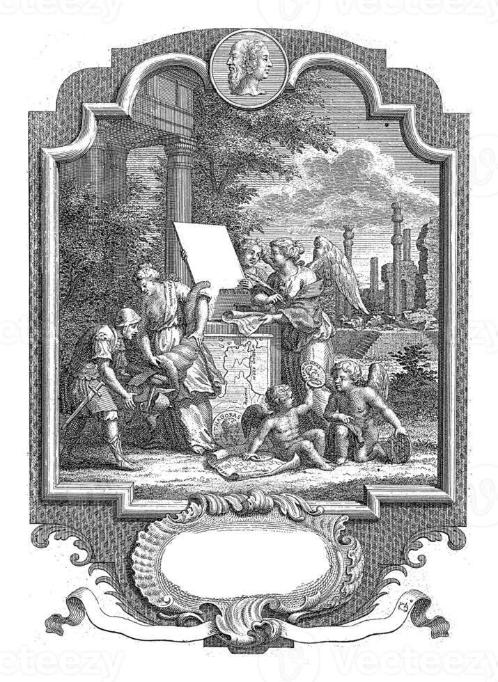 Cartouche with allegory on the history of Etruria, Jan Caspar Philips photo