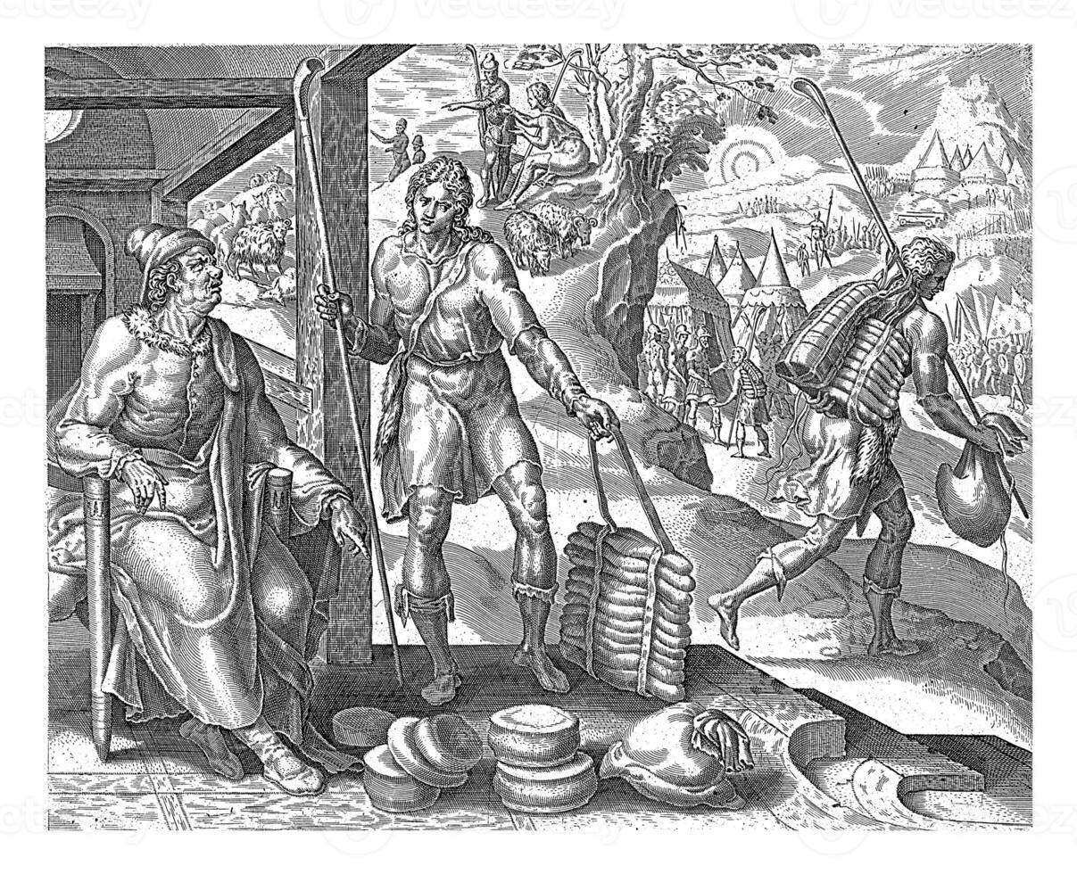 David leaves with food to his brothers, anonymous, after Maarten van Heemskerck, 1555 - 1633 photo