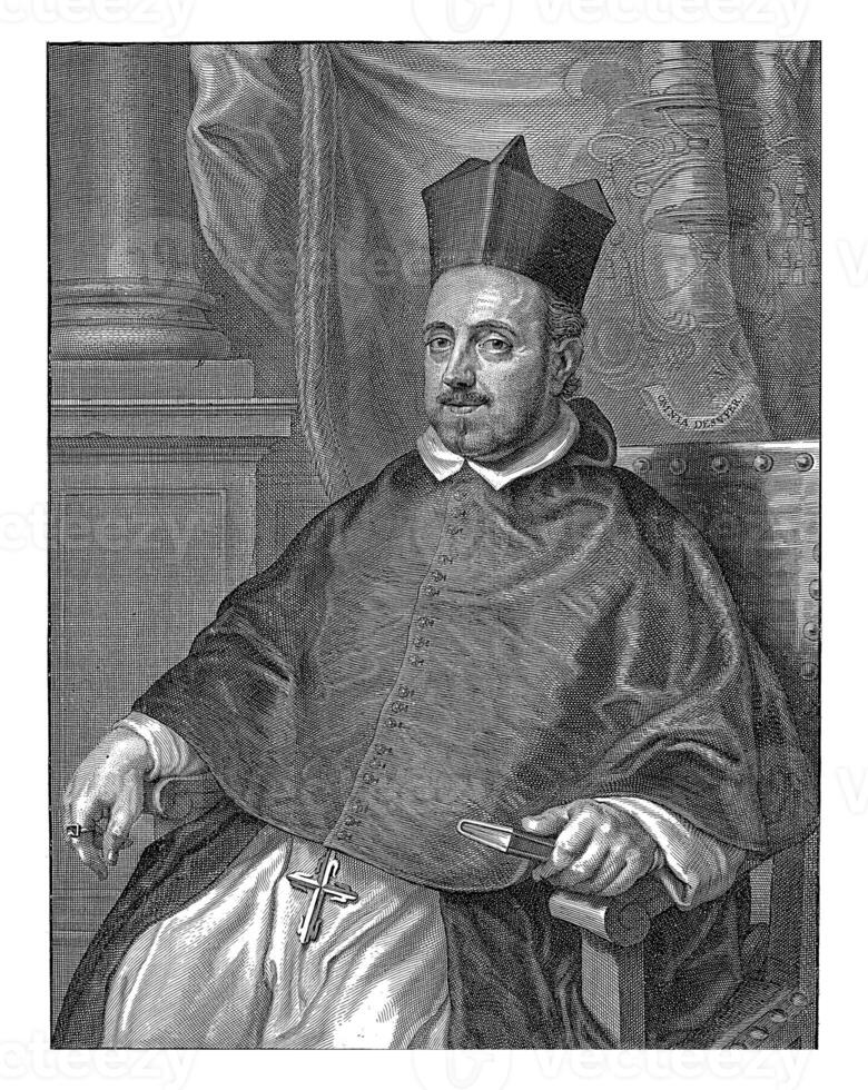 Portrait of Marius Ambrosius Capello, Bishop of Antwerp, Paulus Pontius, after Abraham van Diepenbeeck, 1616 - 1657 photo