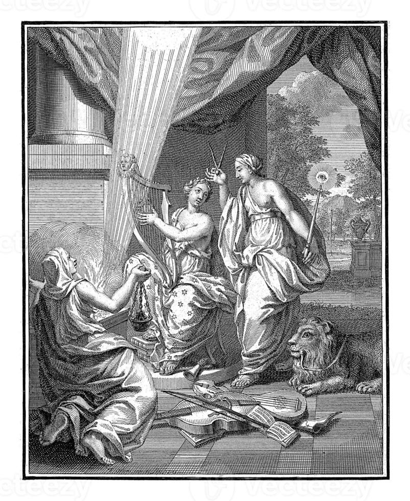 Two allegorical figures with a woman with a censer, Frederik Ottens, 1726 photo