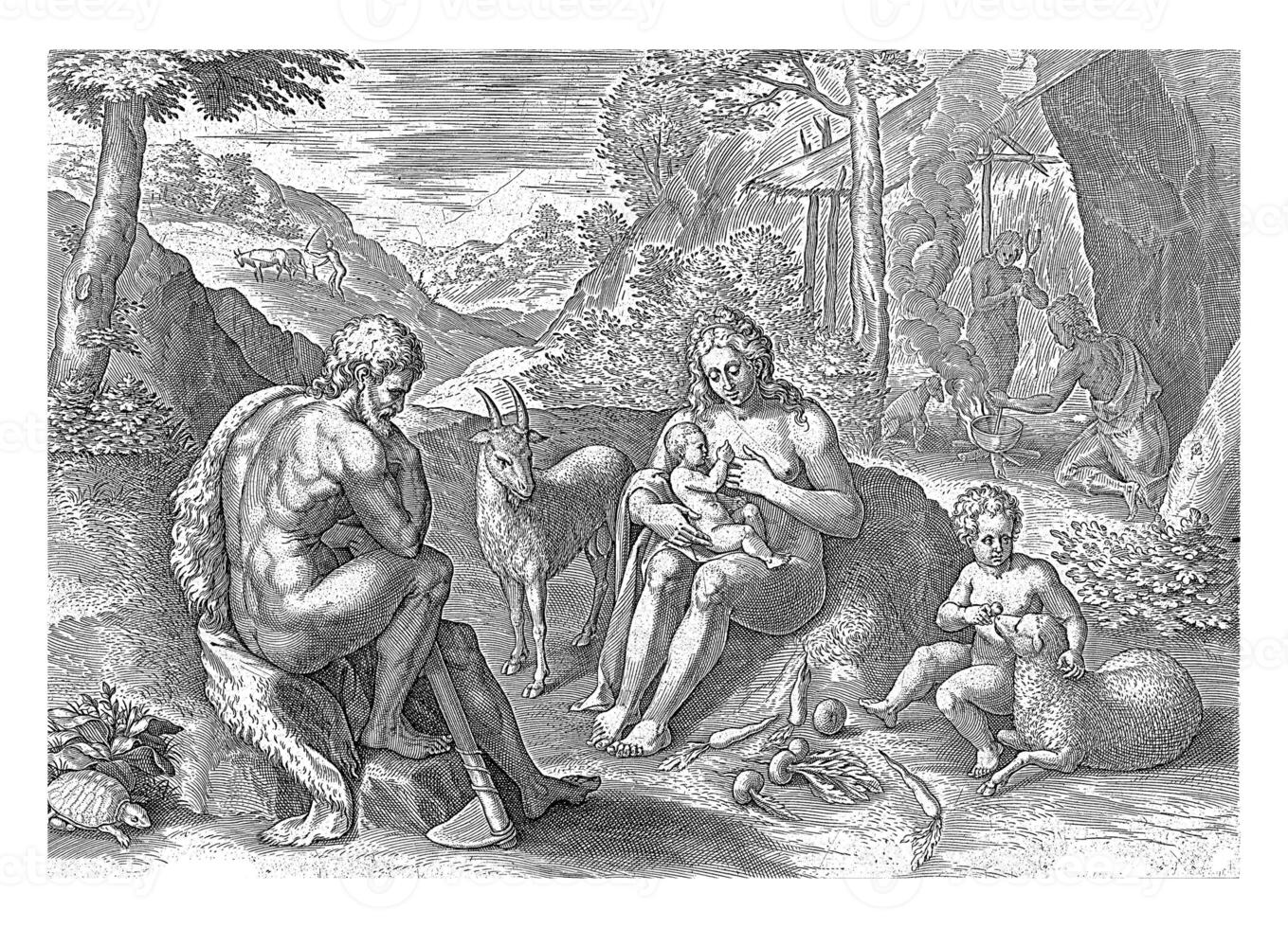 Adam and Eve outside the Earthly Paradise, Johann Sadeler I, after Crispijn van de Passe I, after Claes Jansz. Visscher II, 1639 photo
