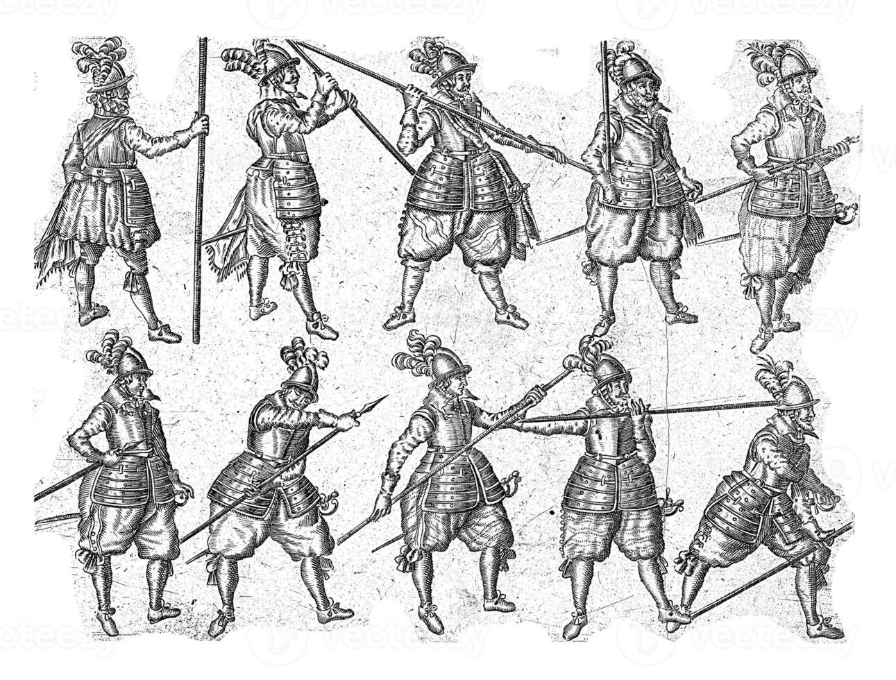 A spear-bearer in ten different positions photo