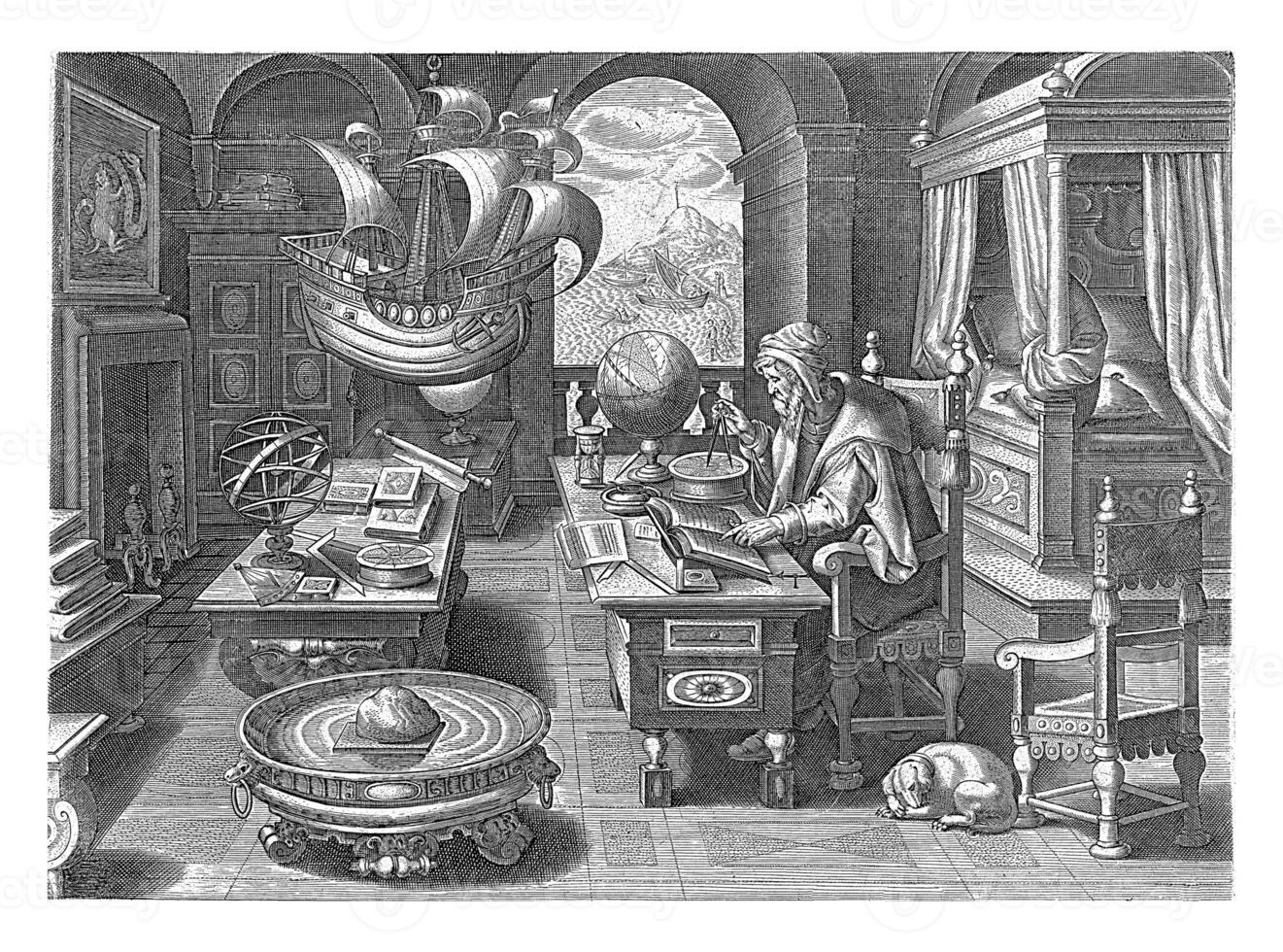 Invention of the compass, Jan Collaert II attributed to, after Jan van der Straet, c. 1589 - c. 1593 photo