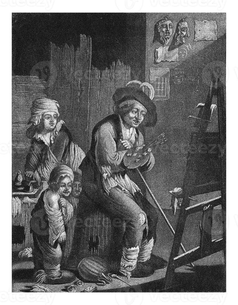 Poor painter with his family, Pieter Schenk I, after Vienot, after Andries Both, 1670 - 1713 photo