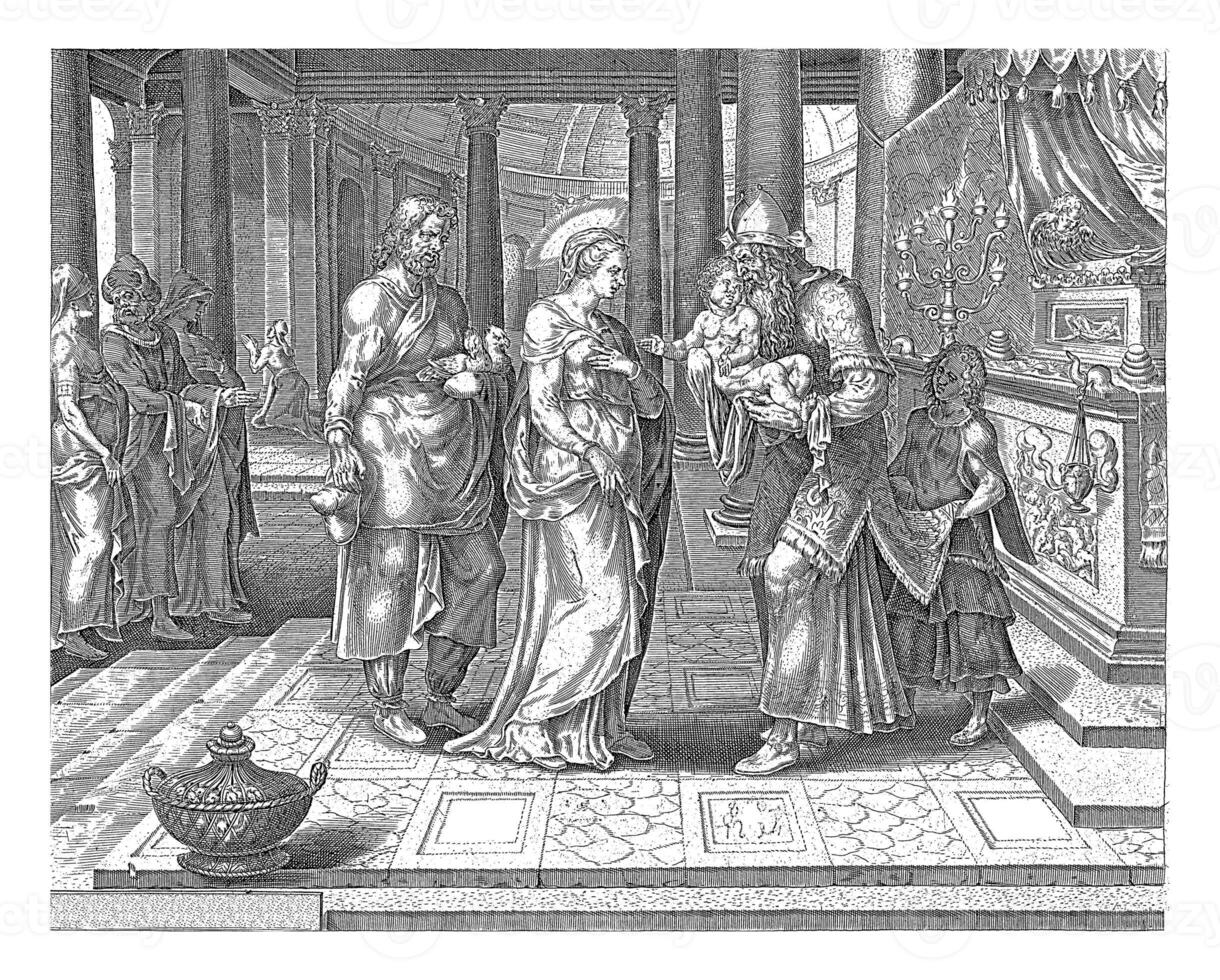 Presentation of Christ in the Temple, Harmen Jansz Muller, after Maarten van Heemskerck, 1564 - 1568 photo