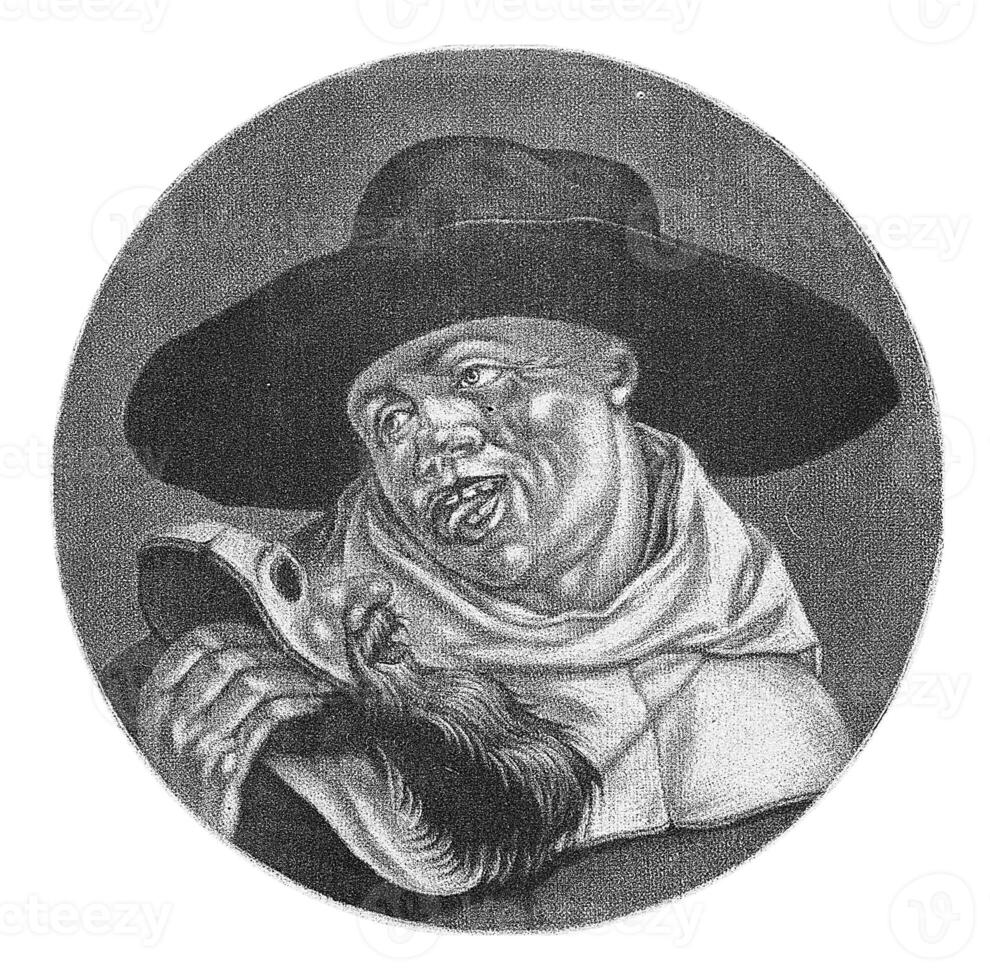 Cleric with a mask, Jacob Gole, after Cornelis Dusart, 1693 - 1700 photo