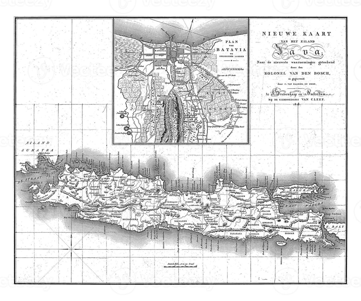 mapa de Java con un mapa de batavía, C. camioneta baarsel y hijo, después johannes camioneta guarida bosch, 1816 foto