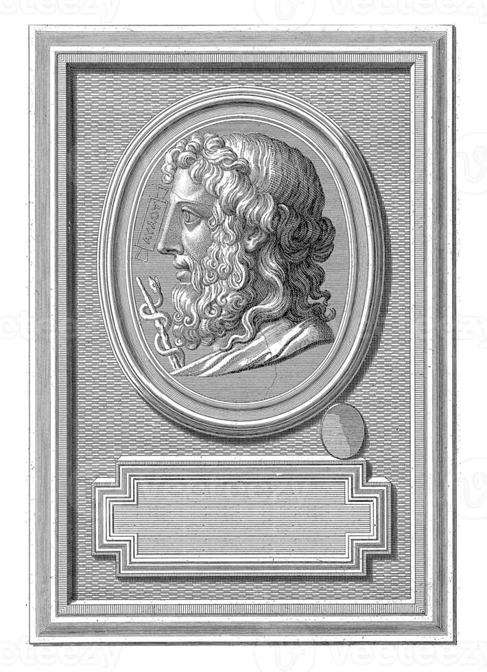 Carved stone with the effigy of Aesculapius, Bernard Picart, 1722 photo
