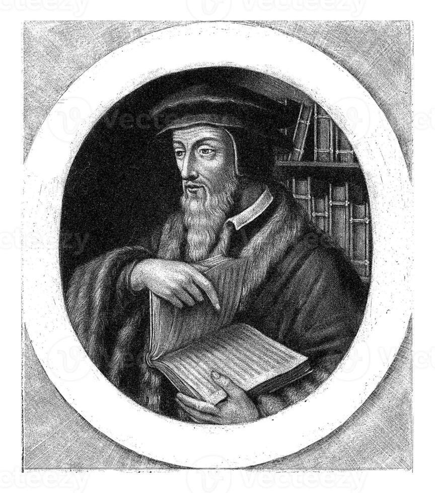 Portrait of the Reformer John Calvin, Jacob Gole, 1670 - 1724 photo
