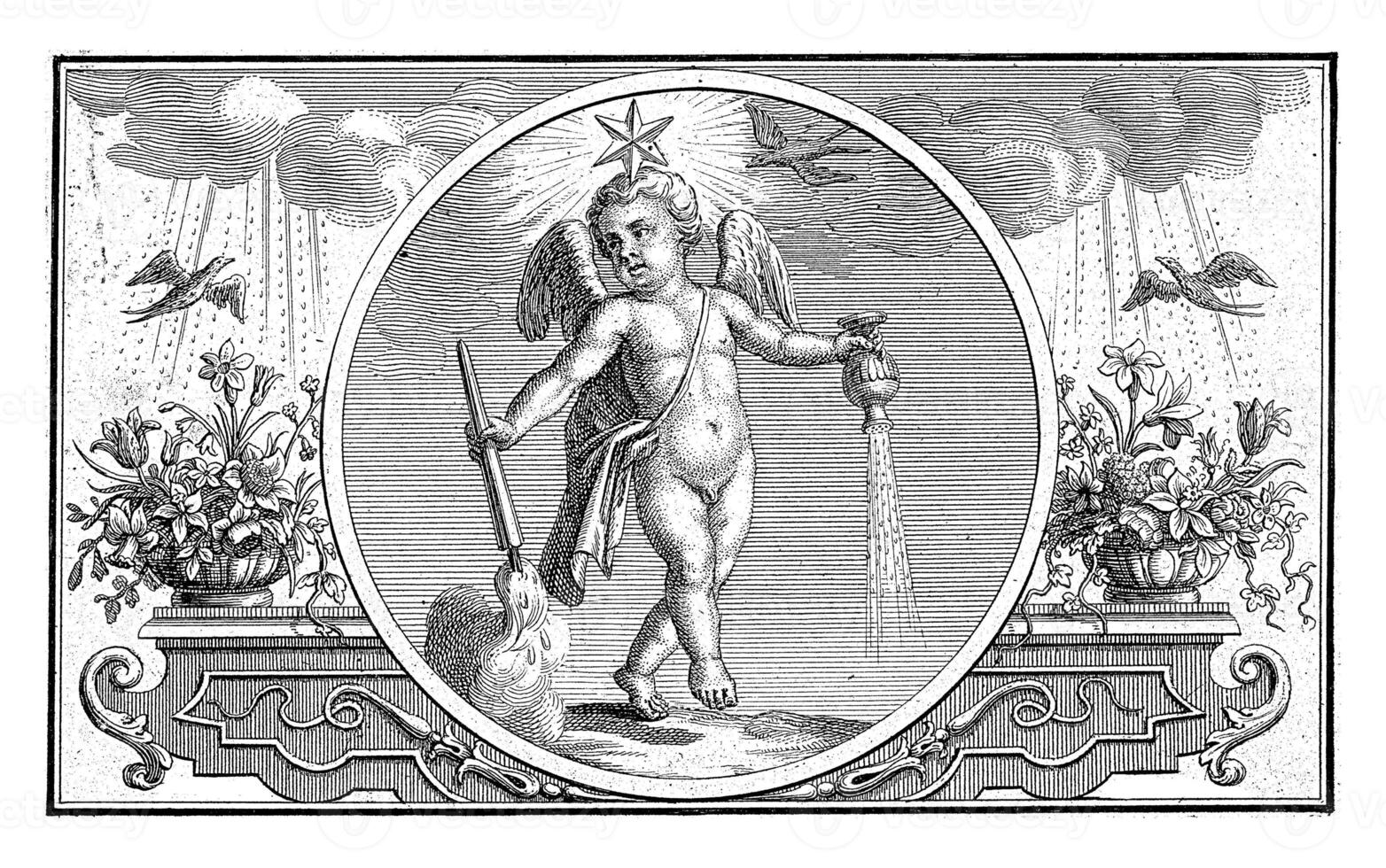 Emblem with putto with star, Frederik Ottens, 1717 - 1770 photo