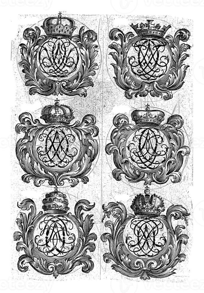 Six Awarded Cartouches with Letter Monograms ACD-ACI, Daniel de Lafeuille, c. 1690 - c. 1691 photo