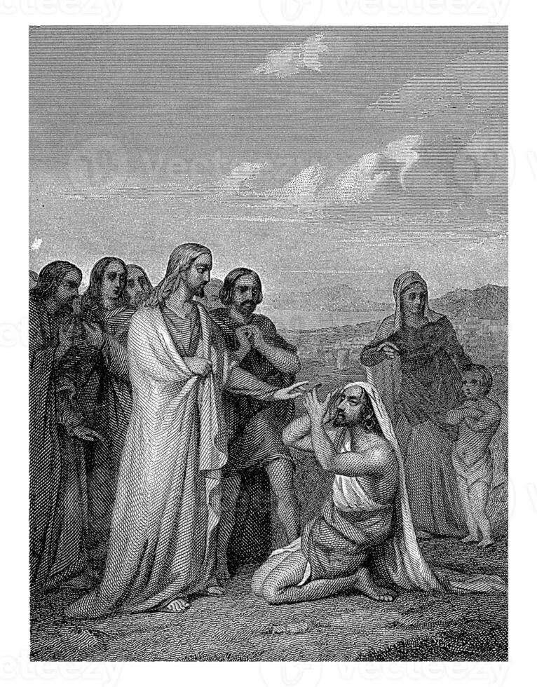 Healing the Blind of Jericho, Dirk Jurriaan Sluyter, after Adrianus Johannes Ehnle, 1843 photo