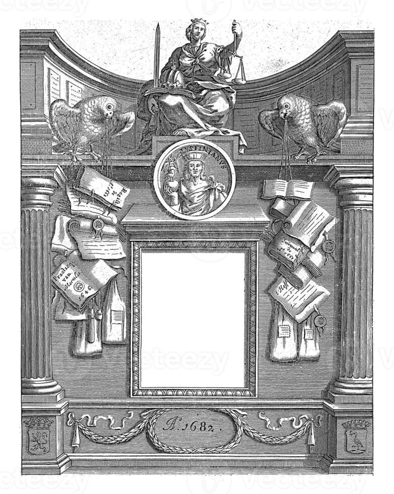 Justice flanked by two parrots, David Philippe, 1682 photo