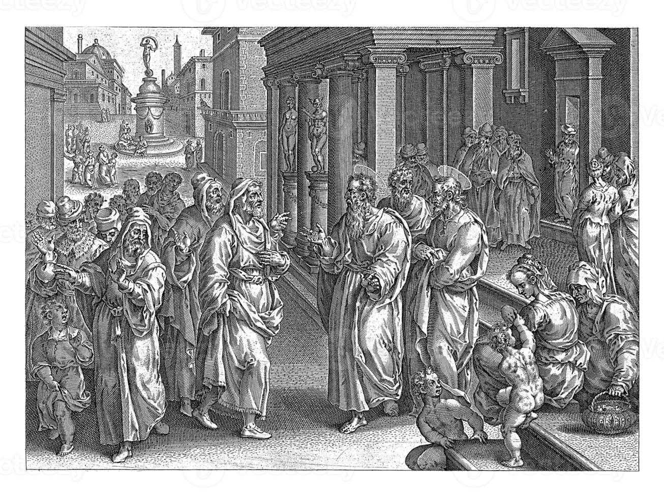Paul disputing with the magician Elymas, anonymous, after Philips Galle, after Adriaen Collaert, after Jan van der Straet, 1646 photo