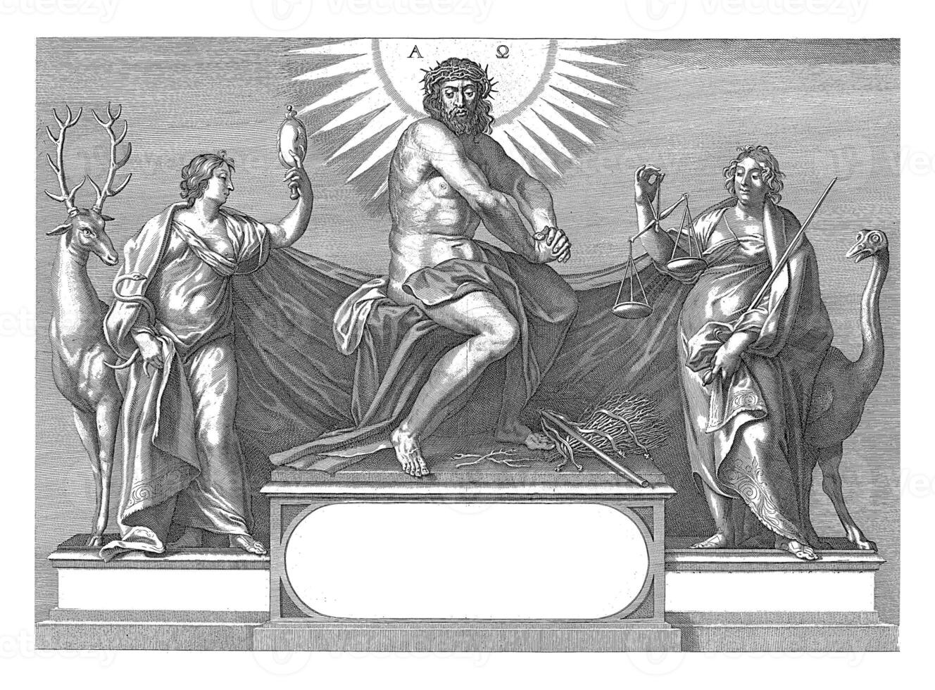 Christ as Man of Sorrows flanked by Prudence and Justice photo