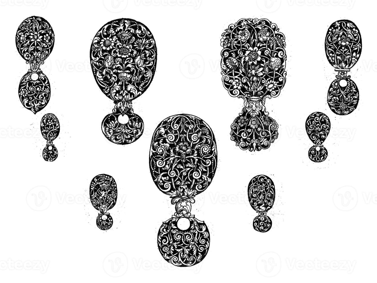 Nine ornaments with tendrils and flowers photo