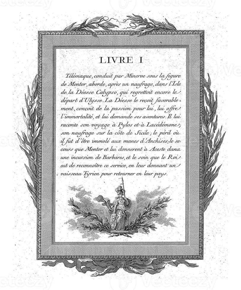 Framed French text with Athena and olive branches, Jean-Baptiste Tilliard, 1785 photo