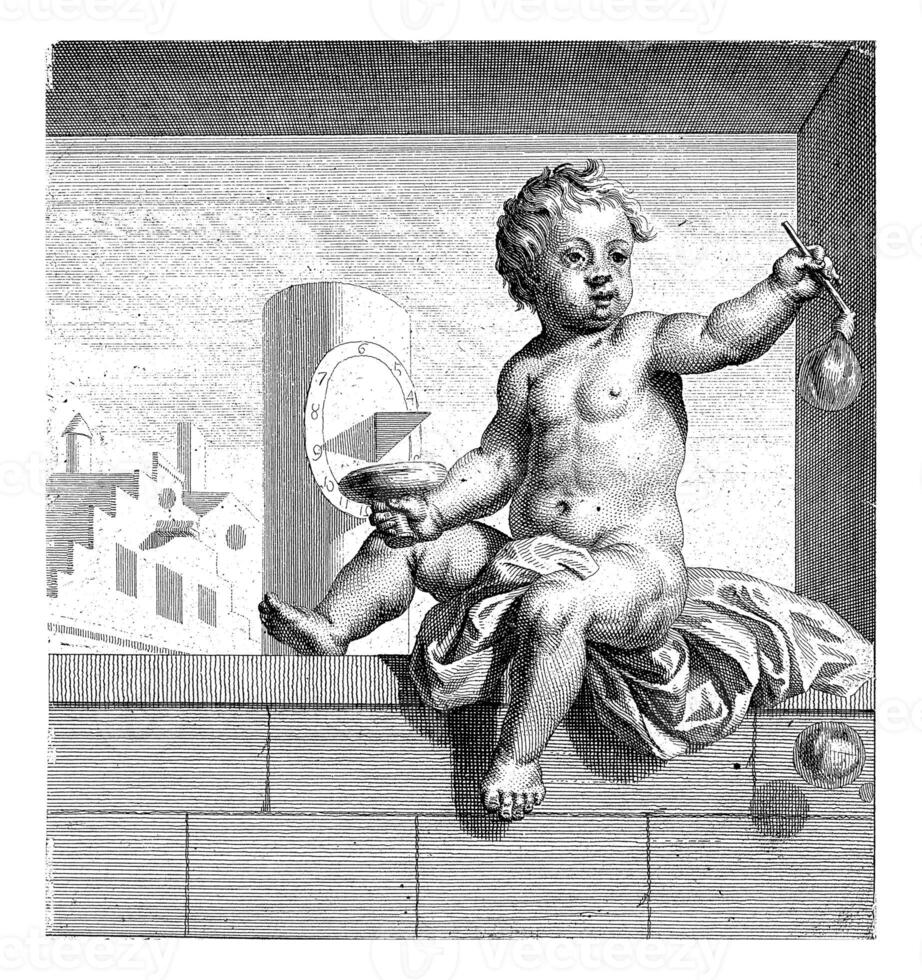 sentado poner a soplo burbujas., giliam camioneta der gouwen, después ene hoogsaat, 1670 - C. 1740 foto