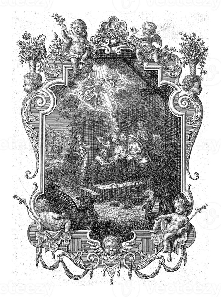 Cartouche with the adoration of the shepherds, Jan Caspar Philips, 1736 photo