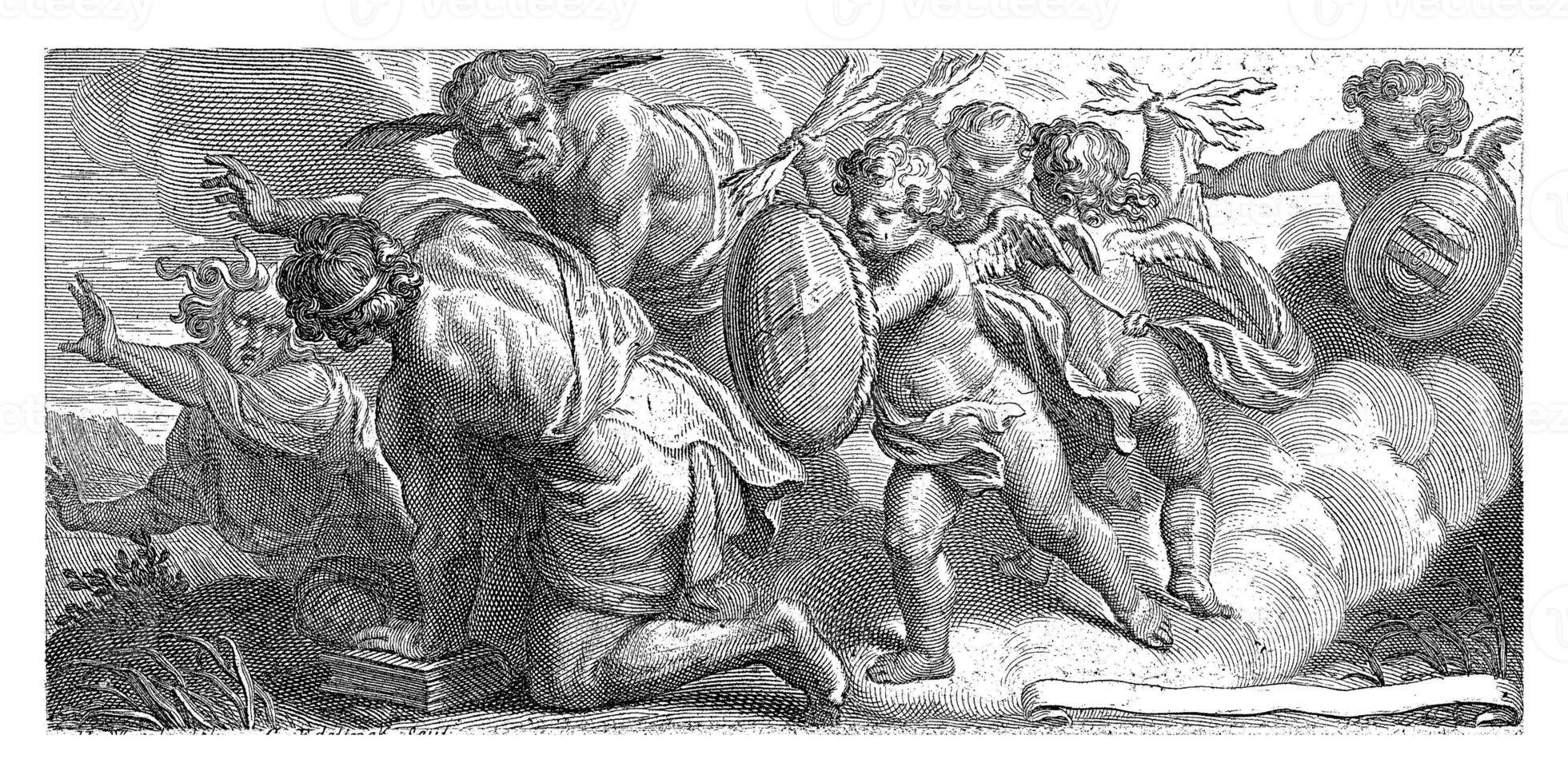 Cherubs fight Ignorance, Gerard Edelinck, after Henri Watele, 1666 - 1707 photo