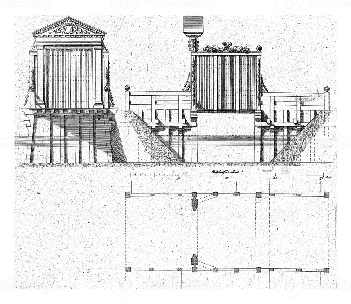 Side view of the gate and the access bridge at Huis ten Bosch Palace, Jan Matthysz., after Pieter Jansz. Post, 1655 photo