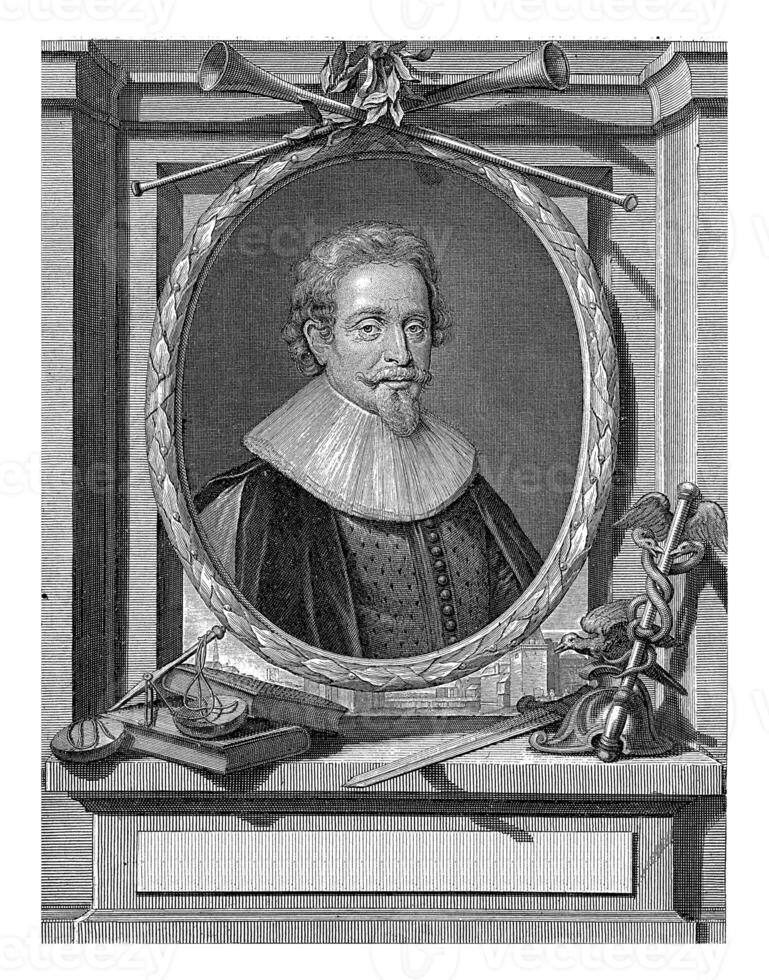 Portrait of Hugo de Groot, Pieter van Gunst, after Michiel Jansz van Mierevelt, 1710 - 1731 photo