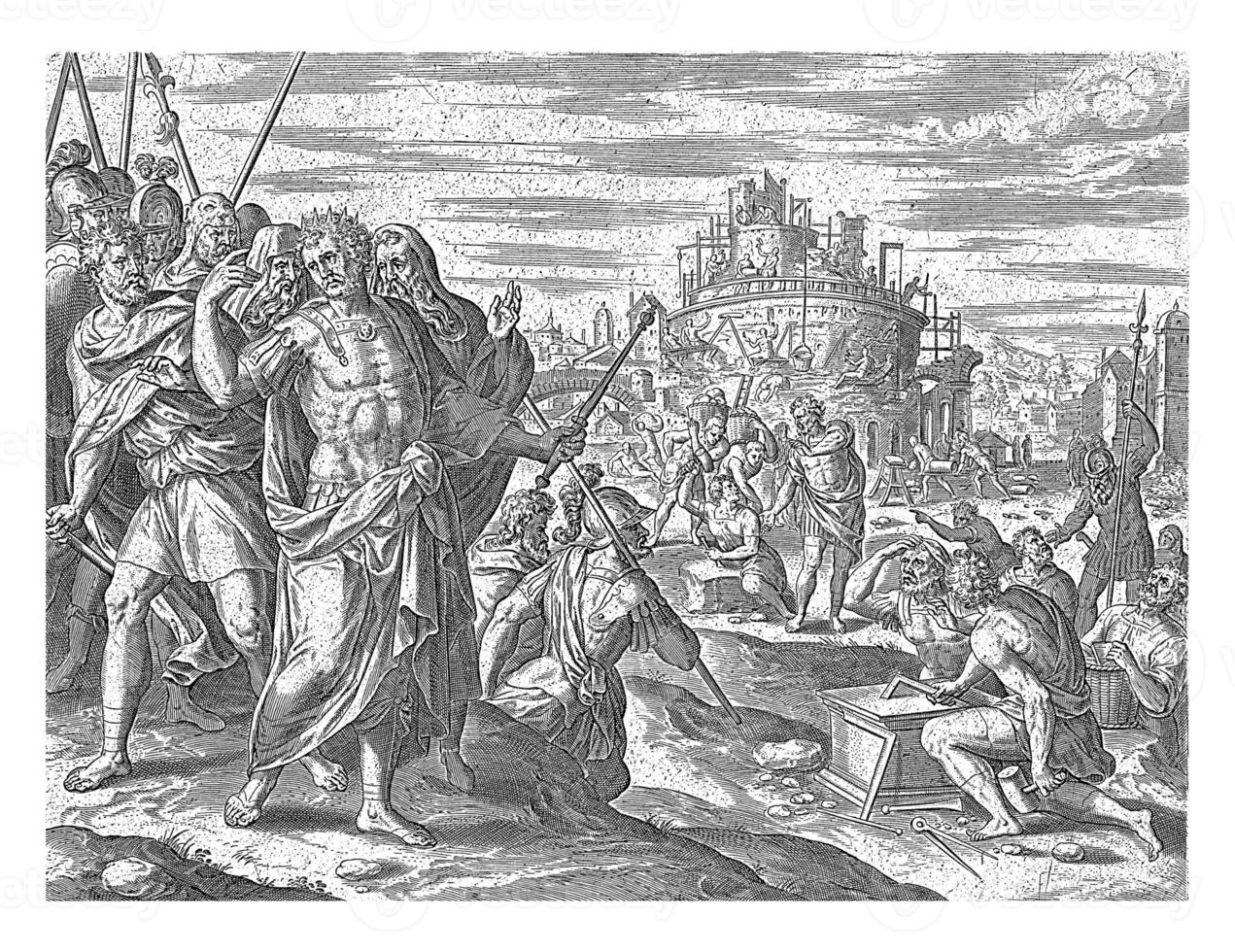Solomon had the temple built, Hans Collaert I attributed to, after Jan Snellinck I, 1596 - 1643 photo