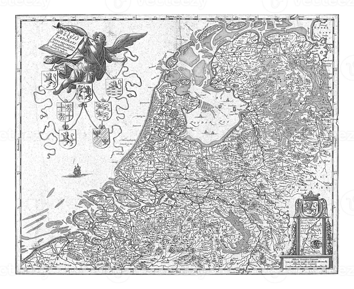 Belgii Faederati Nova Descriptio, Jodocus Hondius Map one of the Netherlands photo