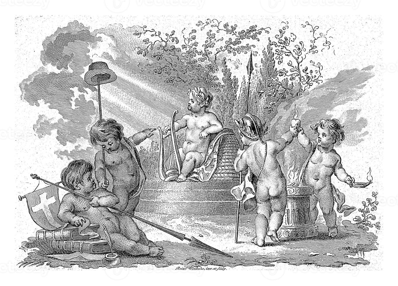 Five putti with allegorical attributes, Reinier Vinkeles photo