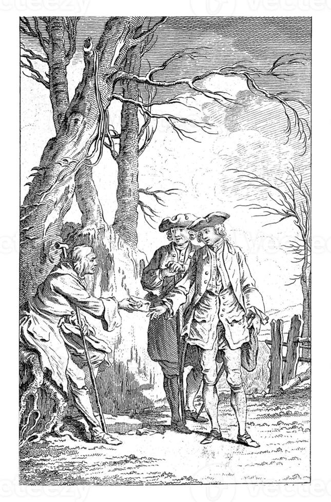 Beggar gives envelope to Thomas Jones, Jan Punt, after Hubert Francois Gravelot, 1749 photo