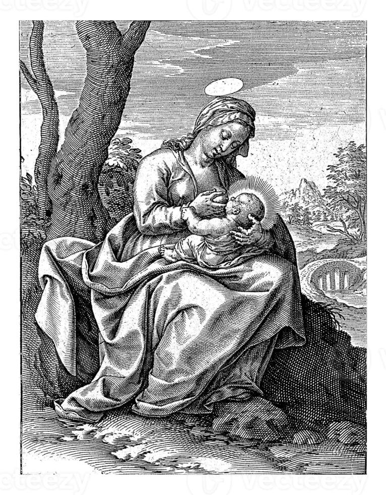 Mary suckling the Christ Child, Antonie Wierix II, 1565 - before 1604 photo