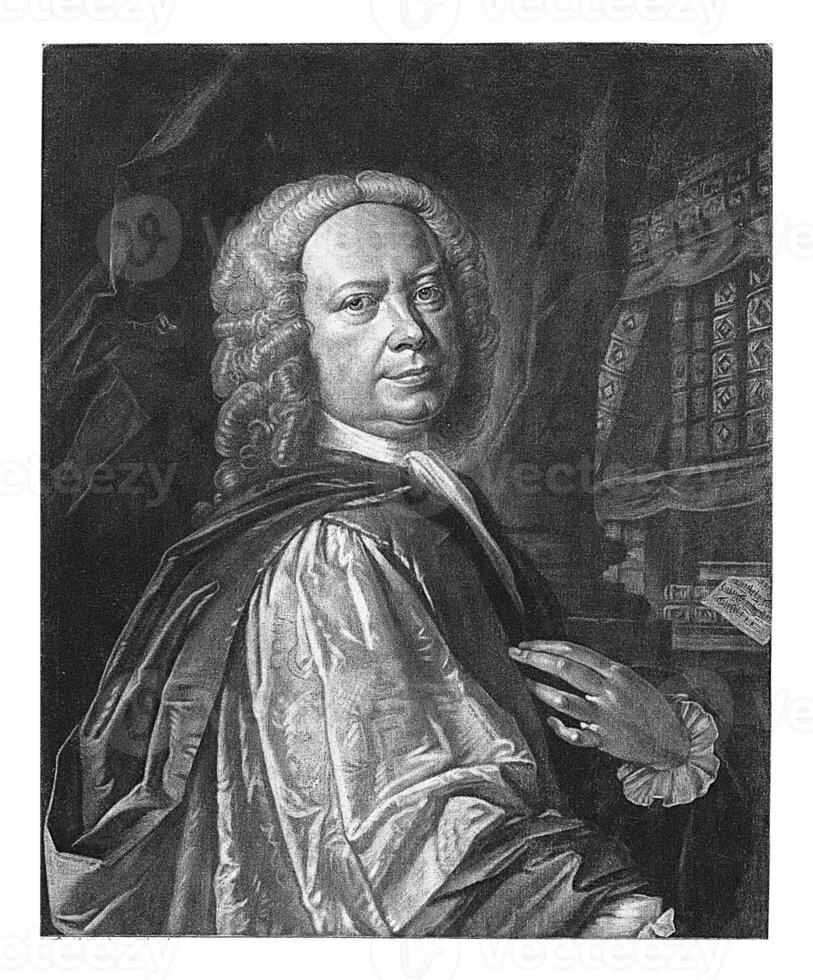 Portrait of John Christopher Pepusch, Alexander van Haecken, after Thomas Hudson, 1735 - 1757 photo
