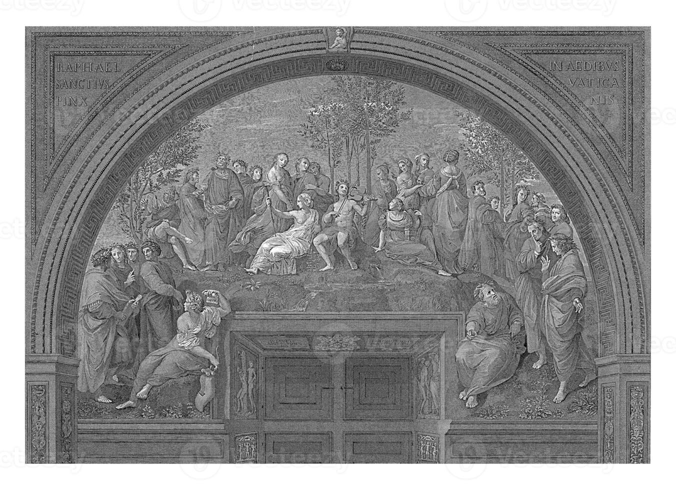 Apollo and Muses on Mount Parnassus, Giovanni Volpato, after Stefano Tofanelli, after Raphael, 1743 - 1803 photo