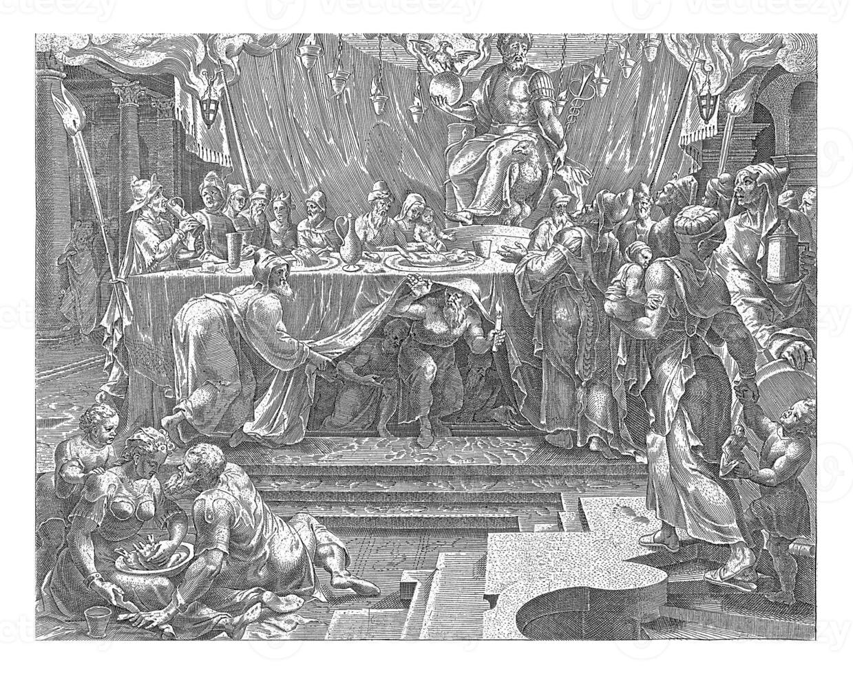 The priests eat the food at night with their families for Bel, Philips Galle, after Maarten van Heemskerck, 1601 - 1633 photo
