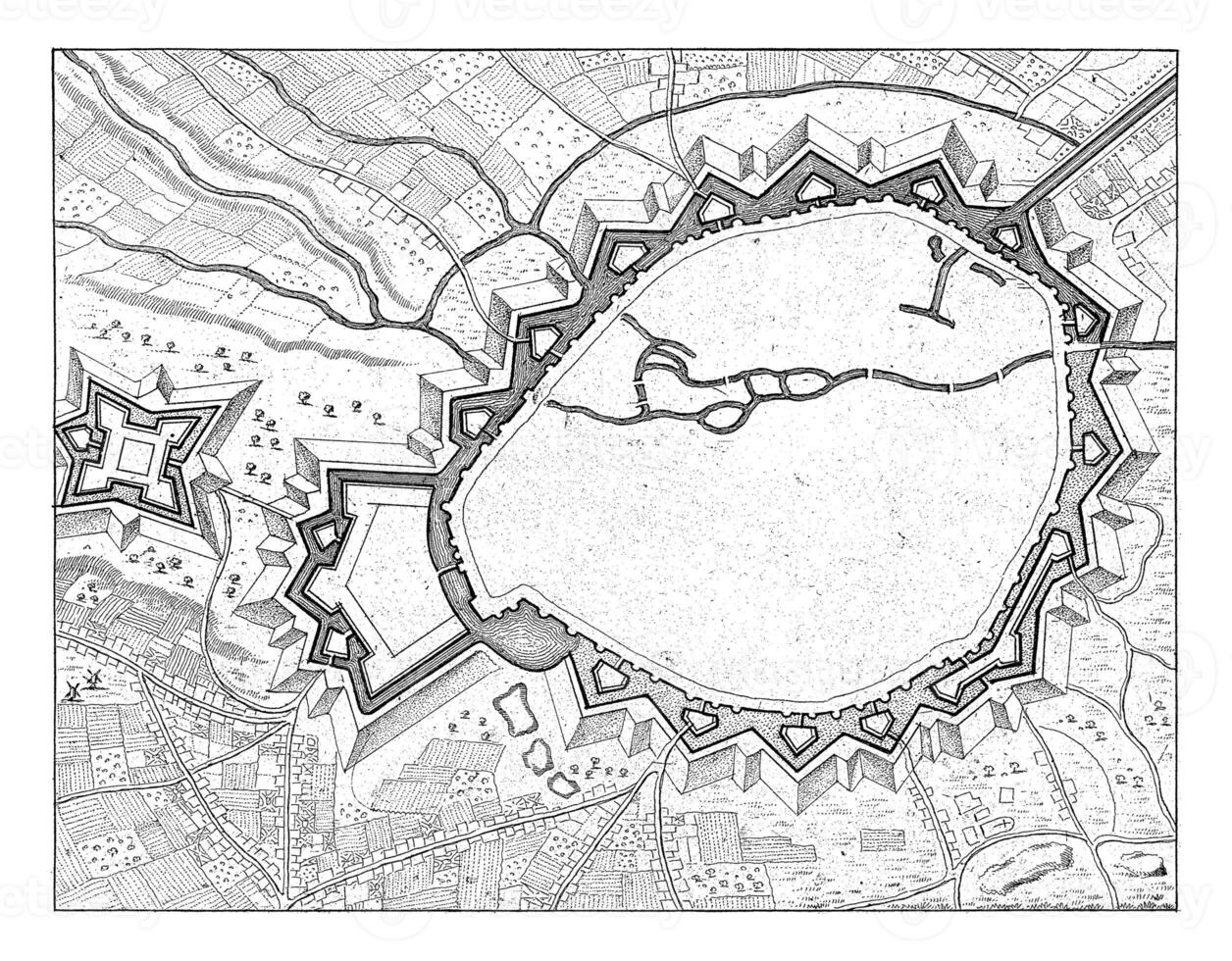 Fortress map of Brussels, bombed by the French army in 1695 photo
