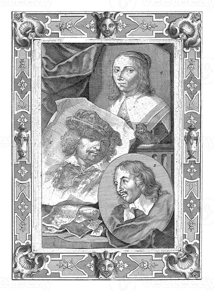 Portraits of Anna Maria van Schurman, Jacob Adriaensz. Backer and Rembrandt Harmensz. van Rijn, Jacob Houbraken, 1729 photo