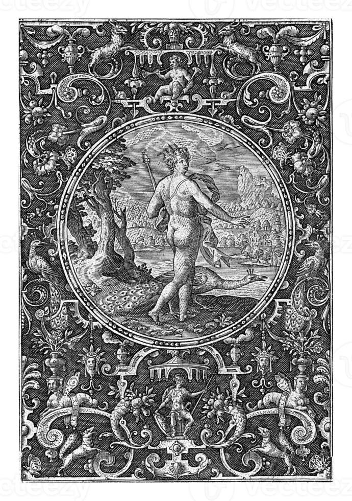 Medallion with Juno in a frame of grotesques, anonymous, after Adriaen Collaert, 1570 - 1618 photo