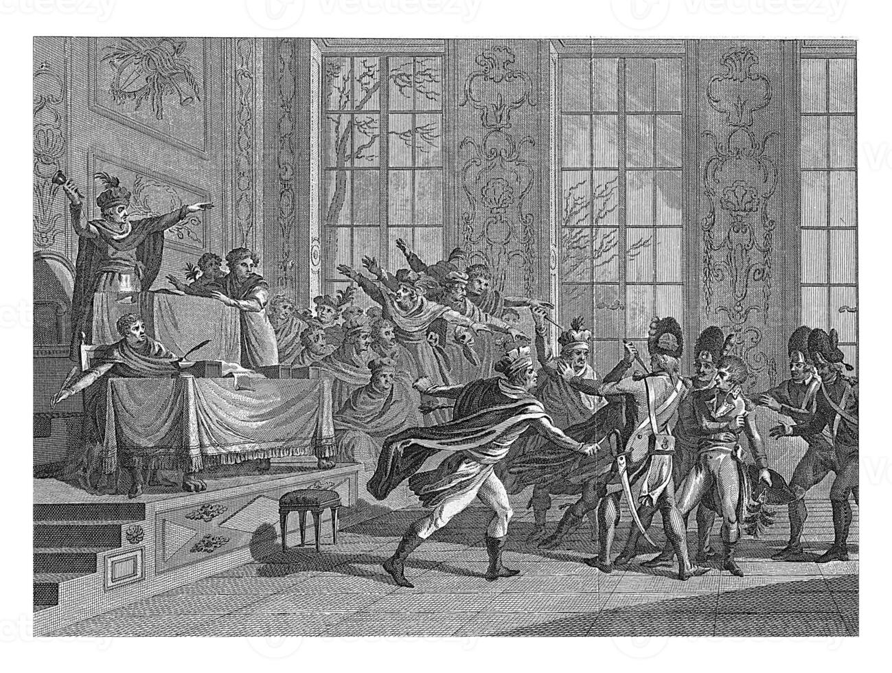 Members of Parliament of the Council of Five Hundred attack Napoleon during his coup on November 10, 1799 photo