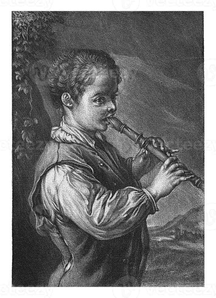 Flute player, Jan de Groot, 1741 A boy plays the flute in the open air. photo